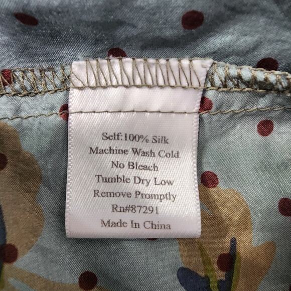 Johnny Was 100% Silk Knee Length Dress Drawstring Waist Pleated Floral Large - Picture 9 of 9